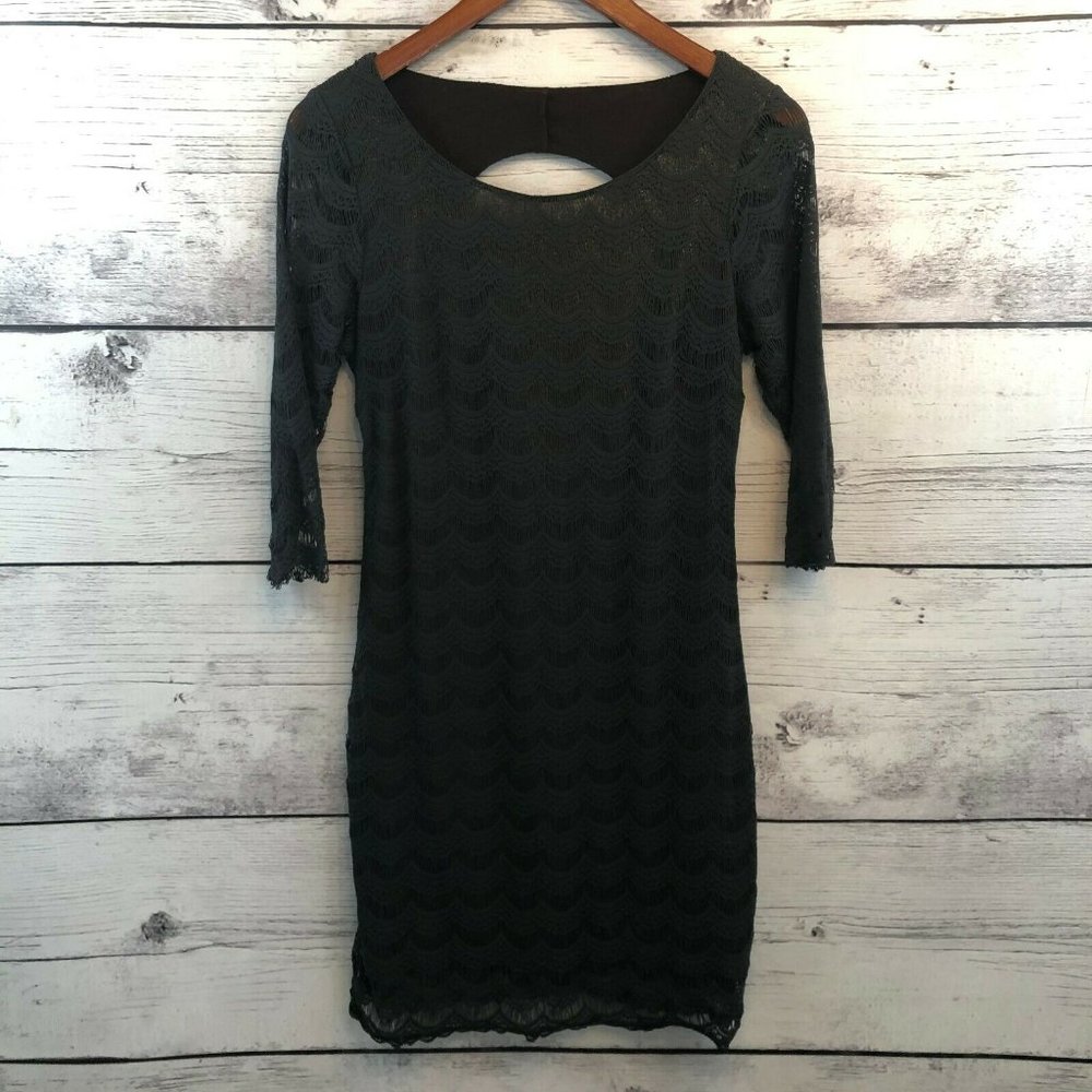 Free People Black and Bronze Lace Body Con Dress M